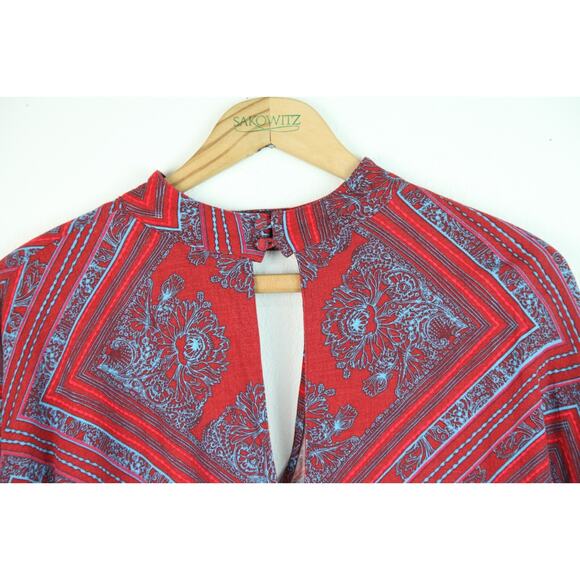 Free People Medium Tunic Top Red Blue Boho Hippy High Neck walking on a Dream - Picture 11 of 11